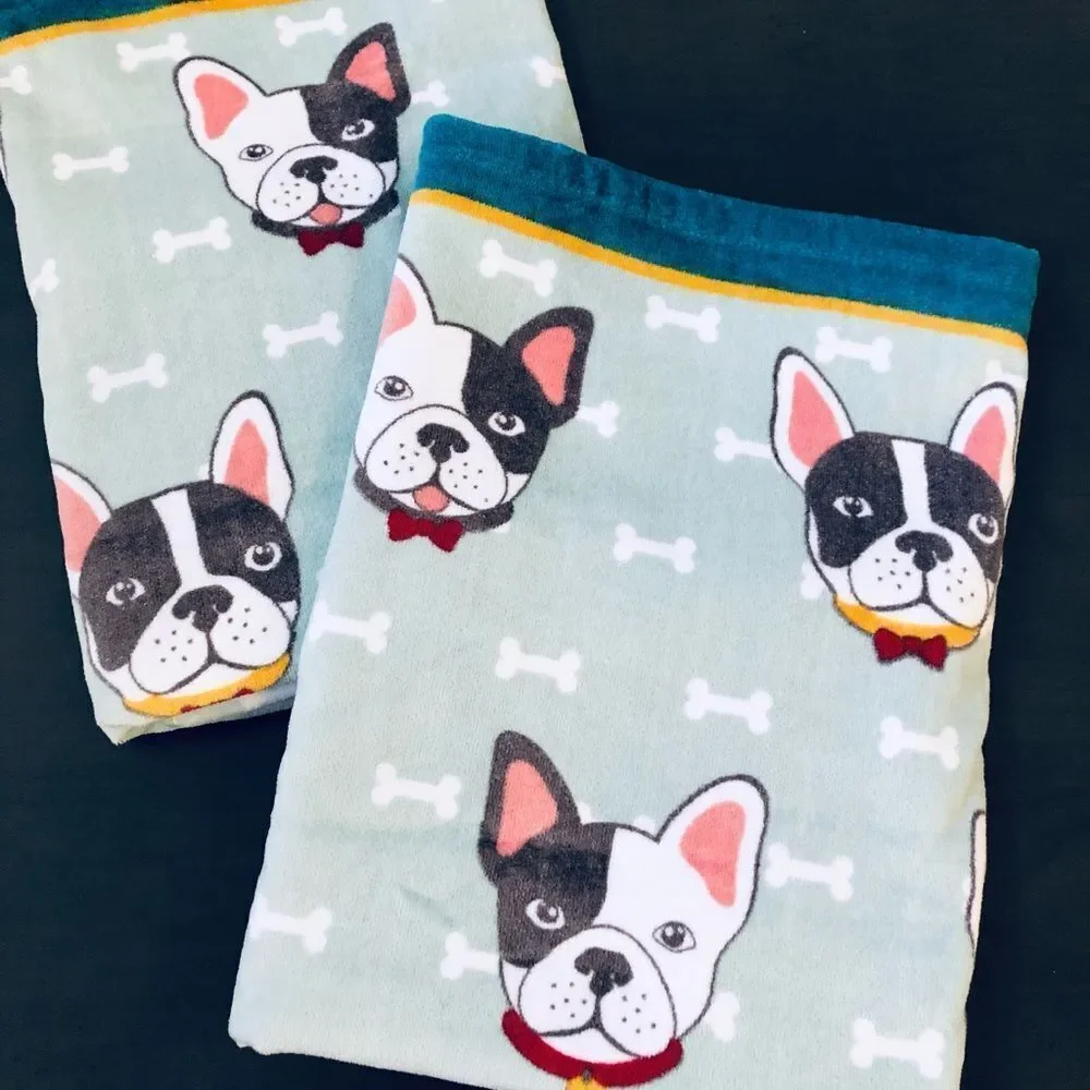 Boston Terrier Frenchie Dog Bone Print Bath Towels Set